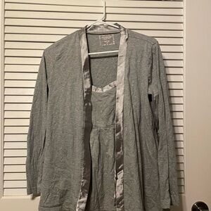 Gray Long Sleeve Cardigan with Satin Trim nursing set motherhood maternity